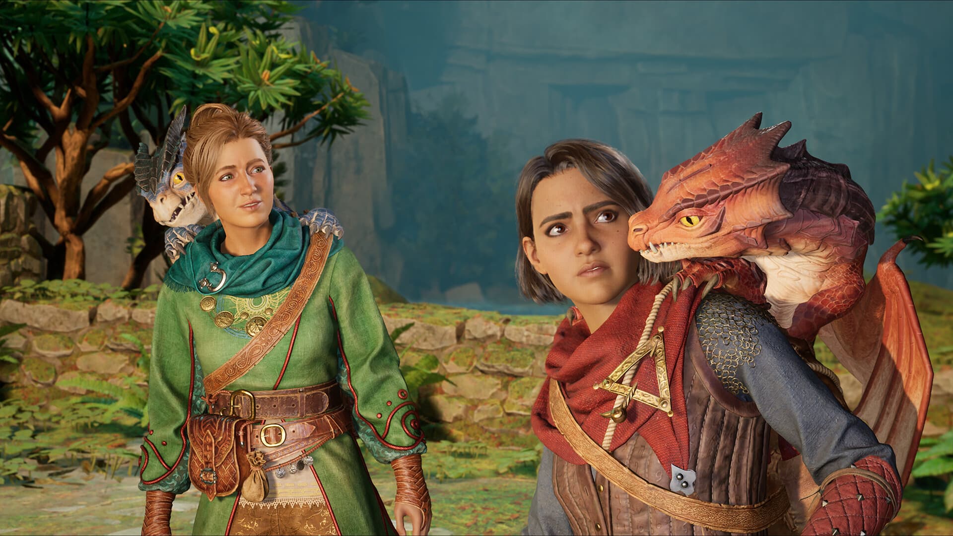 The two leads of Split Fiction carrying small dragons.
